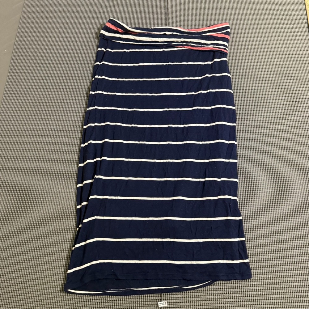 Max Studio Womens Navy Blue White Striped Fold Over Waist Maxi Skirt Size L